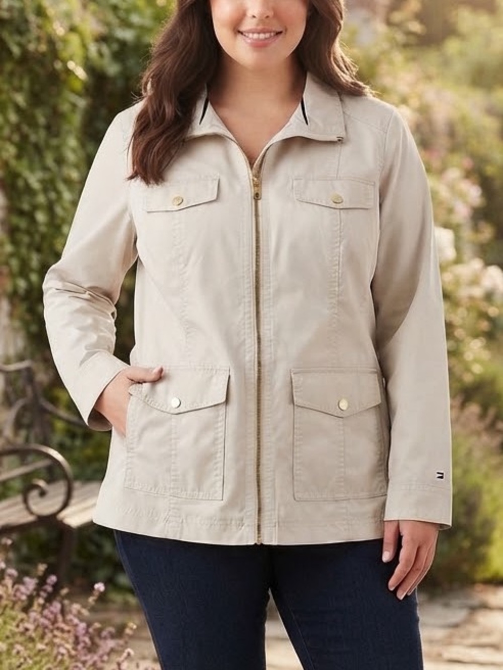 Tommy Hilfiger | Cream Zip-Front Utility Jacket